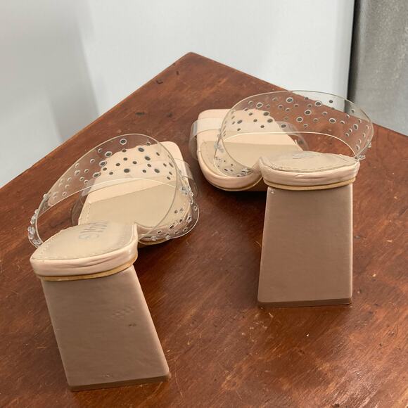 MUDD Y2K Clear Rhinestone Nude Clear Square Toe Chunky Heels Womens 7 - Picture 4 of 11